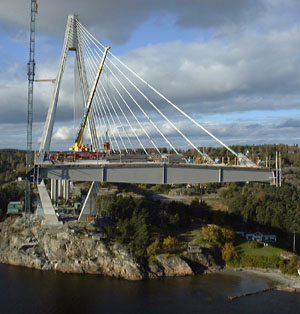 The main span of the Uddevalla Bridge during erection