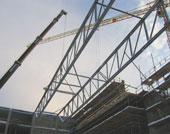 Erection of 3.77 m high truss beams over sports arena,Sondre Nordstrand Videregaende Skole, Oslo